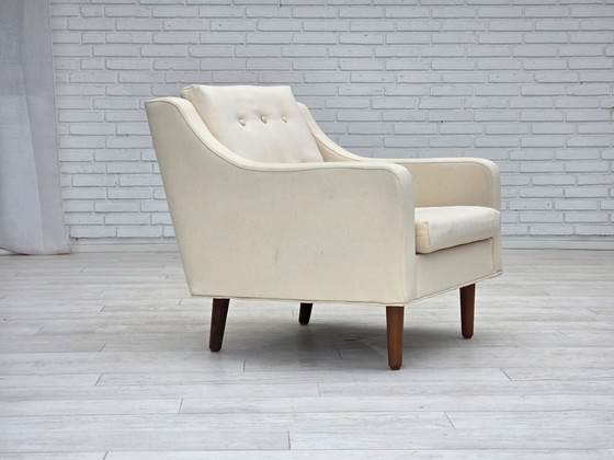 Image 1 of 1970er Danish Lounge Chair, Möbelwolle, Teakholzbeine