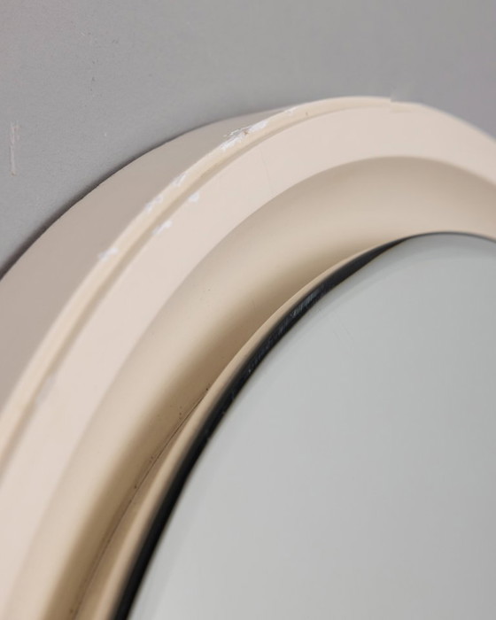 Image 1 of 1970s Vintage Round Wall Mirror in White Wood, Italian Design