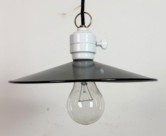 Image 1 of Lámpara de techo industrial esmaltada en azul, años 50