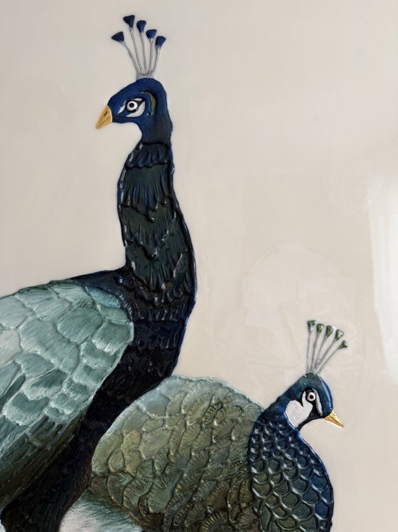 Image 1 of Gran cuadro de lujo con forma de pavo real para pared