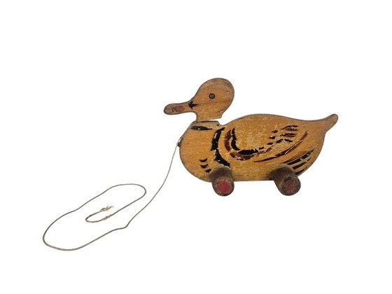 Image 1 of Pièce de musée - Jouet - Canard à bascule / jouet à tirer - Bois - Années 1930