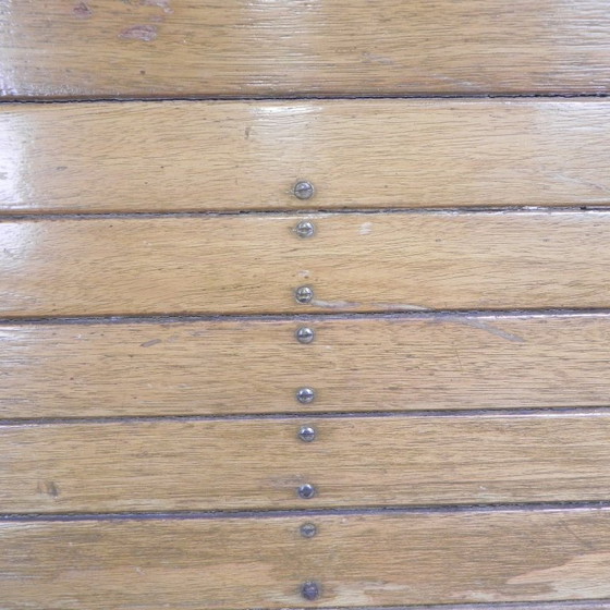 Image 1 of Double-sided teak train bench, 1930s