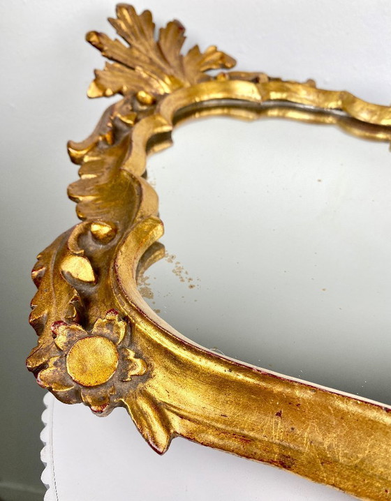 Image 1 of Antique Baroque / Rococo Style Gilded Mirror – 51 x 32 cm Ornate Wall Mirror - Hollywood Regency Golden Decorative Old Mirrors