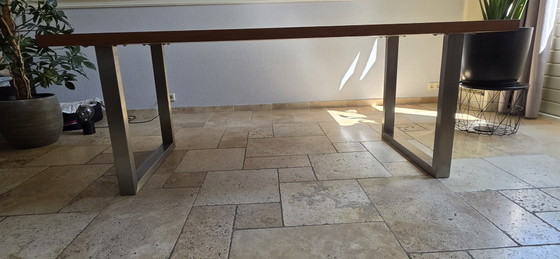 Teak Dining Table With Metal Base (200cmx95cmx76cm) – rvs, Wood (photo 5 of 6)