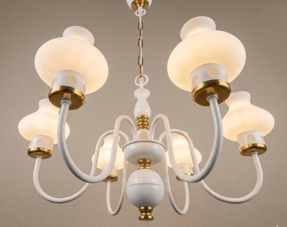 Image 1 of Rare Mid-Century Czech Lighting Set – 6-Arm Chandelier + Wall Lamp by Drukov, 1960s