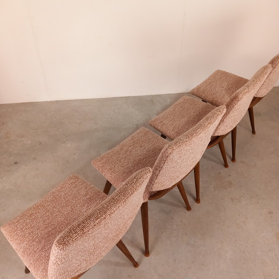 Image 1 of 4x  Mid-Century eetkamerstoel nieuwe stoffering| Vintage design