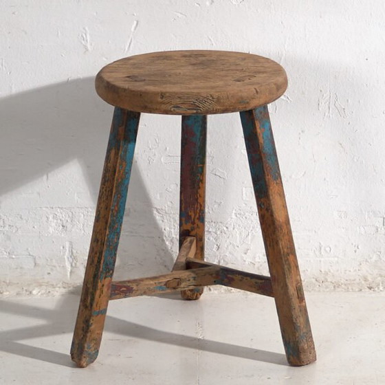 Antieke kruk met hemelsblauwe patina (ca. 1900) #26 – Krukjes (photo 5 of 16)