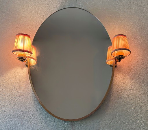 Brass oval illuminated mirror from the 70s
