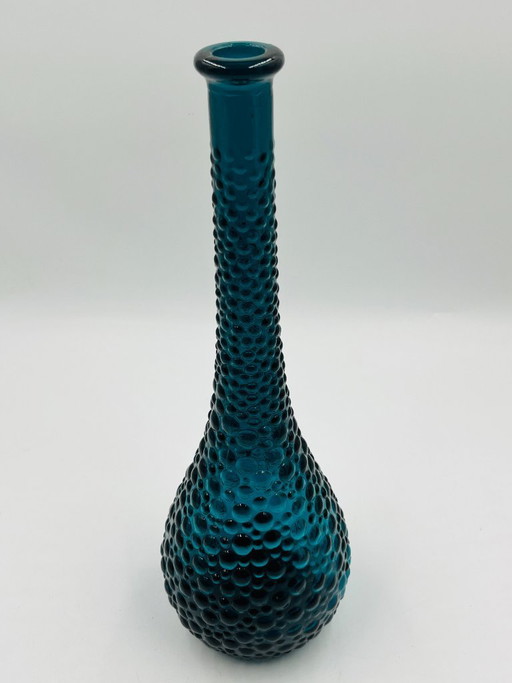 Empoli Vase, Blue Glass with Vintage Relief Pattern
