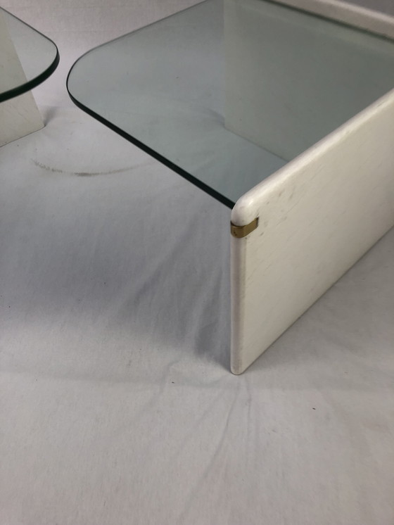 Image 1 of Italiaanse bijzettafel Set, marmer en glas