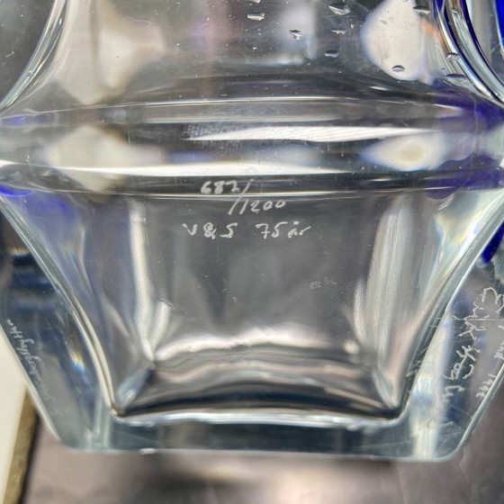 Image 1 of Art Glass Decanter – Attributed to Erik Höglund – Swedish Design – Frosted Brown & Clear Glass – Sculptural Bottle with Cork – S