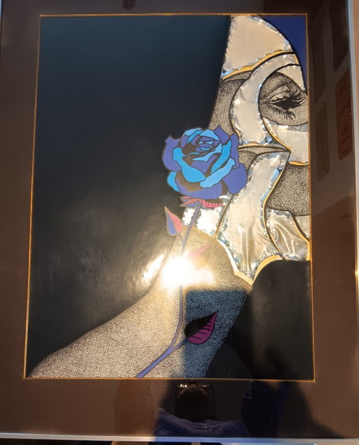 Paul Van Hoeydonck - Portrait technique mixte avec feuille de métal