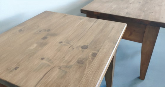 Vintage set robuust grenen houten lampentafels bijzettafels koffietafels (evt Nachtkastjes) – Wood (photo 10 of 15)