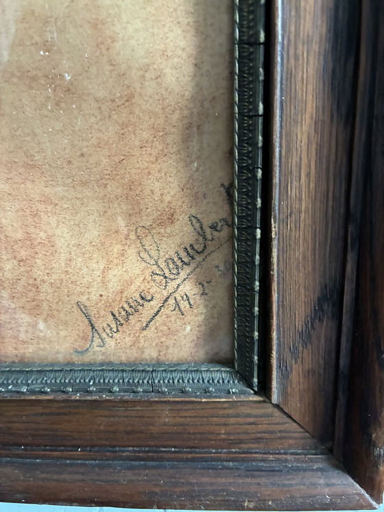 Sepia pastel drawing of a saint figure, dated 1930, oak frame, Paintings & Drawings, Wood, Glass, Brown (photo 4 of 5)