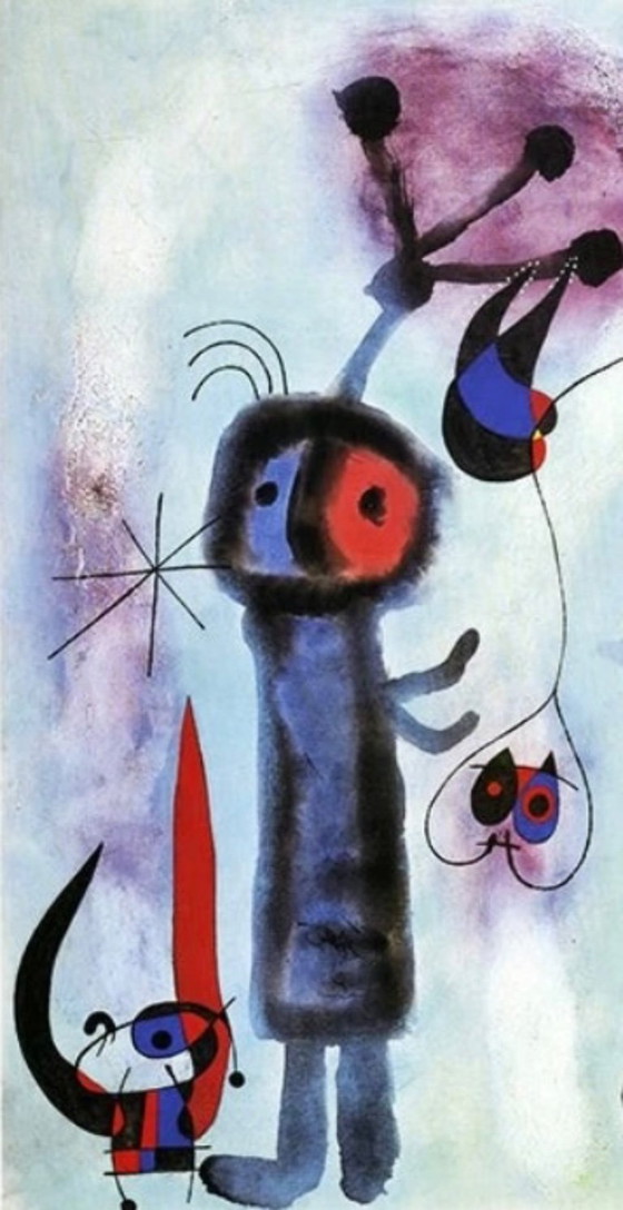 Image 1 of Joan Miró: "L'Oiseau au Regard Calme les Ailes en Flammes, 1952". In der Platte signiert.