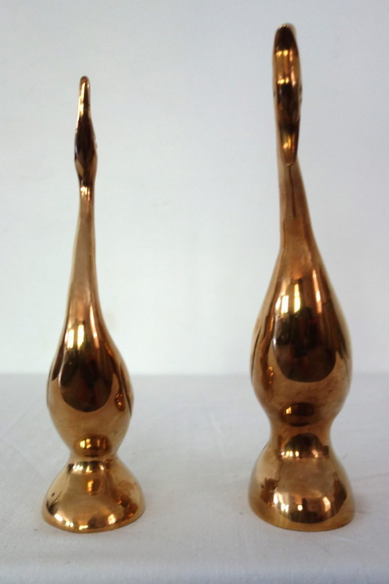 Image 1 of Coppia di cigni scultorei in ottone degli anni '70