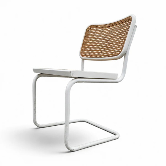 4 x chaise cantilever blanche Cesca de Marcel Breuer modèle B32 / Bauhaus années 70 / fabriquée en Italie (photo 3 of 9)