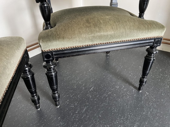 French Armchairs, Black Lacquered Wood, Olive Green Velvet (photo 10 of 15)