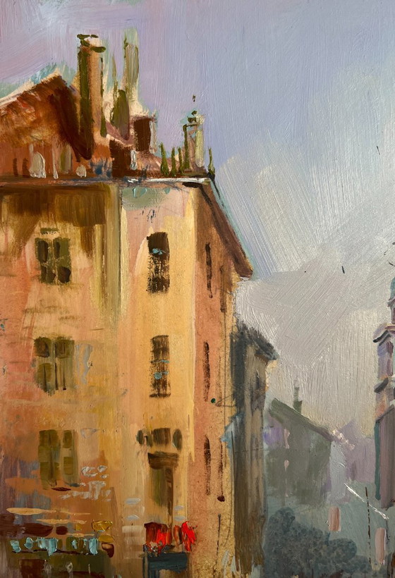 Image 1 of Original Oil Painting Coastal City Landscape Walking tour of the Venetian city