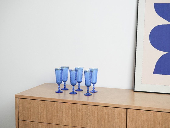 Image 1 of Set di bicchieri da champagne color cobalto, design italiano, anni '70, produzione: Italia
