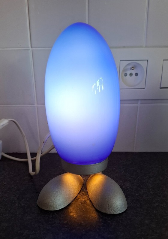 Image 1 of Vintage Ikea Fjorton Blue Egg Table Lamp Nightlight Tatsuo Konno Dinosaur
