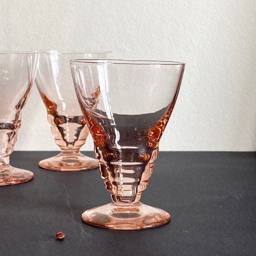 6 verres art déco rose 6 cl