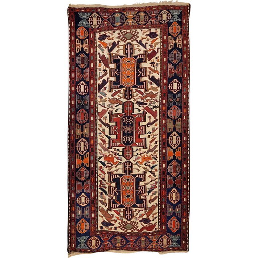 Vintage "Kilim sumak" tapijt van wol en zijde, Türkiye 1960