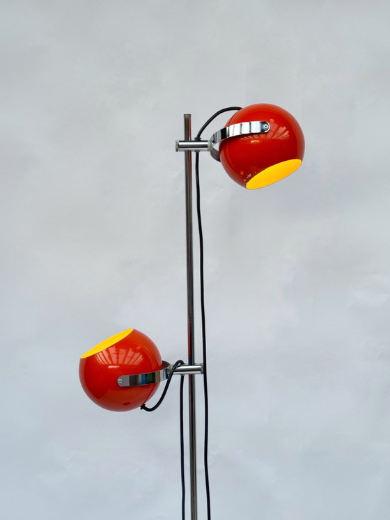 Image 1 of Vintage Space Age Oogbol Vloerlamp | Anvia Almelo | Oranje Nederlands Design