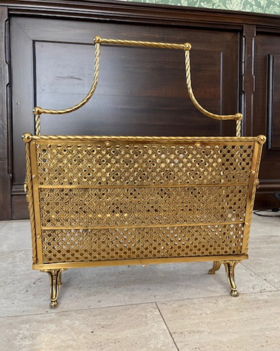 Image 1 of Porte-revues en laiton style Hollywood Regency – lourd et décoratif