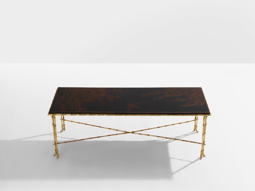 Maison Baguès bamboo brass Chinese lacquered coffee table 1950s