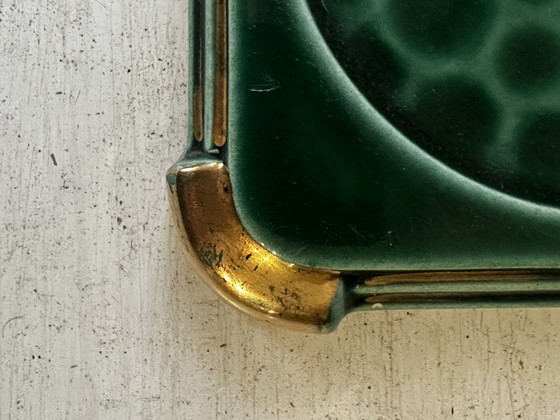 Posavasos Art Déco de cerámica esmaltada en verde y dorado moteado. – Accesorios de mesa, Ceramic, Vintage (photo 7 of 12)