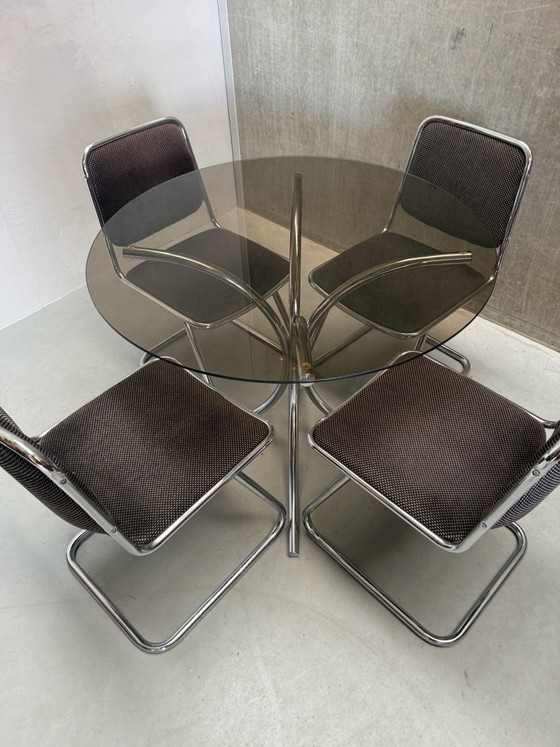 Set da pranzo Vintage Cromato Space Age ‘70 Design Italiano – Cromo, Tessile (photo 5 of 11)