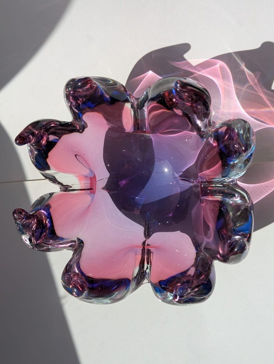 Image 1 of Grote asbak/zak tulp, paars en blauw, Murano Sommerso glas, Italië, 1970