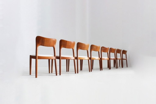 Ensemble de 8 chaises à repas vintage danoises Niels Koefoed en teck 1960