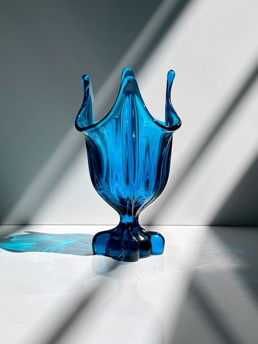 Vintage Vase en verre Viking Glass Epic Four Square Blau Modèle 1475 1960 60s Mid Century Modern
