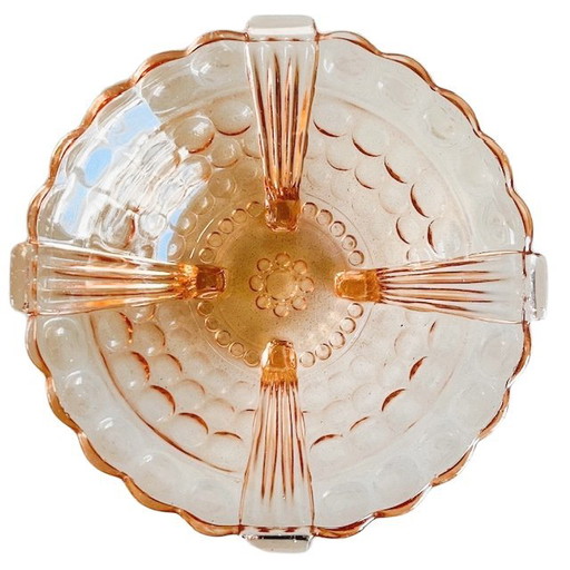 Obstschale im Art-Deco-Stil, rosafarbenes Glas (Rosaline), 1930er Jahre