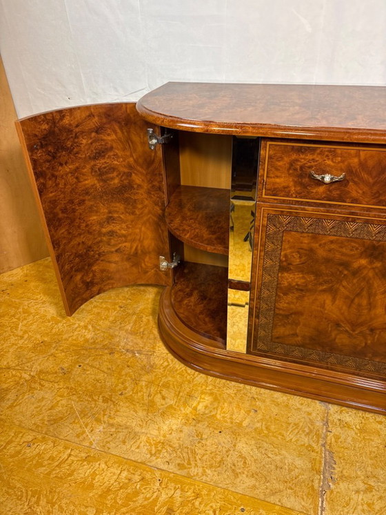 Image 1 of Vintage 1980s Hollywood Regency Italian Sideboard – Walnut Effect & Mirrored Details  