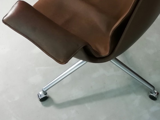 Image 1 of Sedia da ufficio in pelle Kill FK67 Icone 1967 Fabricius Kastholm Tulip a 3 gambe Knoll