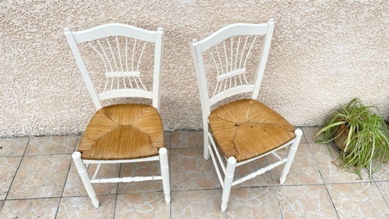 Image 1 of Paire de CHAISES Paillées BLANCHES Vintage