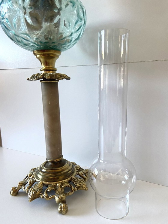 Image 1 of Ancienne Lampe à Pétrole Huile Kérosène France 1900 "ADA" Bronze Art Nouveau