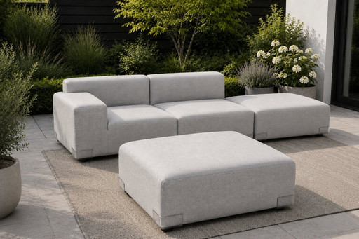 Kartel - Conjunto de sofá de dos plazas y puf para exteriores de plástico, nuevo en caja, color gris.
