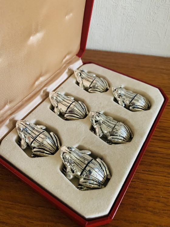 Image 1 of Verzilverde messensteunen in kikkerstijl, set van 6