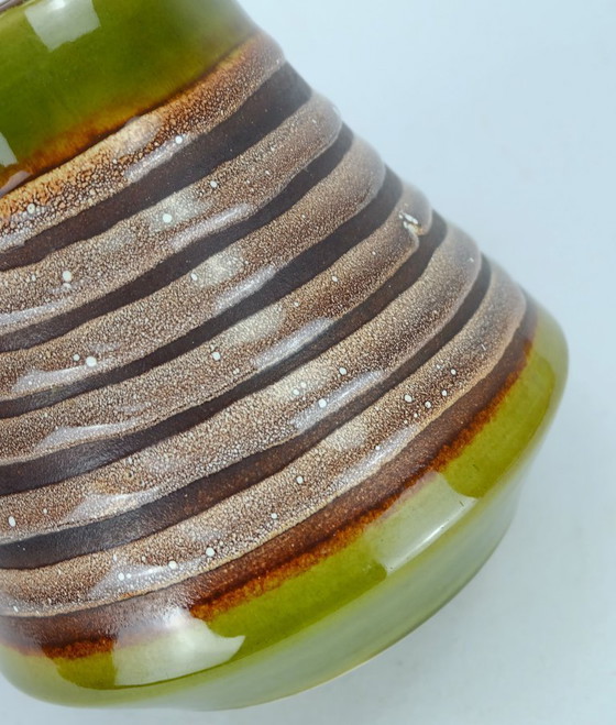 Image 1 of vintage mid century fohr keramik VASE model 130 15 olive green with stripe pattern