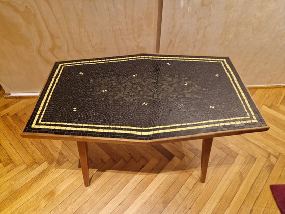 Coffee table, sofa table, mosaic wood, decorative, circa 1950/1960 (photo 4 of 7)