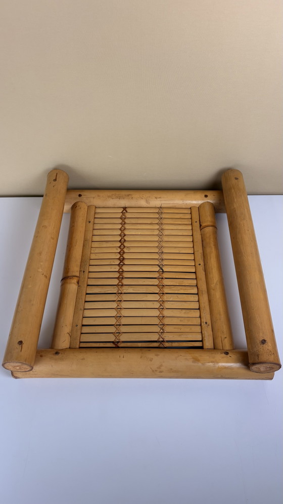 Grand plateau de service vintage en bambou fait main avec poignées et plateau tressé – Accessoires de table (photo 7 of 10)