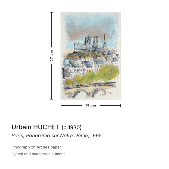Image 1 of Urbain HUCHET París, Panorama sur Notre Dame Litografía firmada 1995