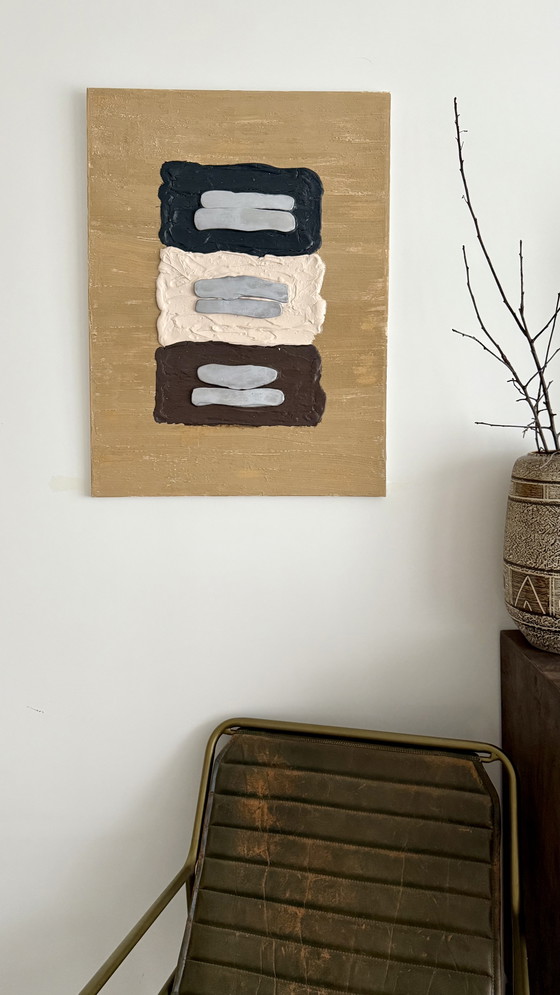 Image 1 of Abstract "Textured Art" Painting - Original Silver & Black Artwork - Modern Japanese Style