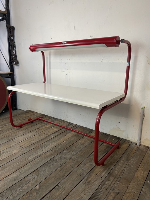 1970 Red Archive desk school Uni with integrated light in style from Joe Colombo