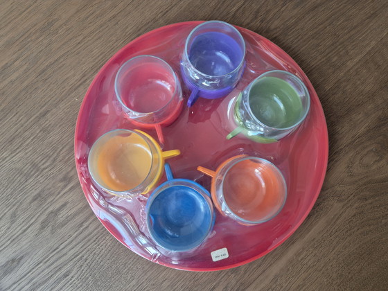 Image 1 of Retro set van zes glazen met kunstof bakje