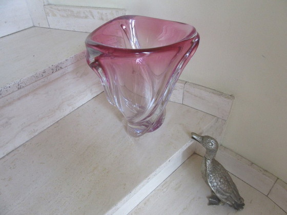 Image 1 of VAL ST LAMBERT (Belgium) Tall & Very Heavy Swirl Vase. 8 kg ! modernist , MCM, original label 